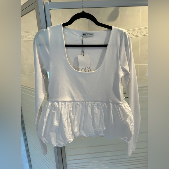 Zara Combined Peplum T-Shirt White, Large, NWT - Picture 6 of 11